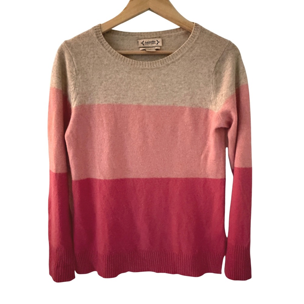Nanette Lepore Cashmere Sweater Womens S Pink Colorblock Good Crewneck Knit
